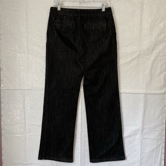Chico’s Platinum Jeans Size 1 M/8 Black Wash Denim STRATTON MR Trouser Wide Leg - Picture 2 of 11